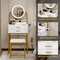 Small Vanity Desk with Mirror and Lights White Compact Makeup Vanity with Chair Modern Space-Saving Dressing Table with Drawer for Small Bedroom, Apartment